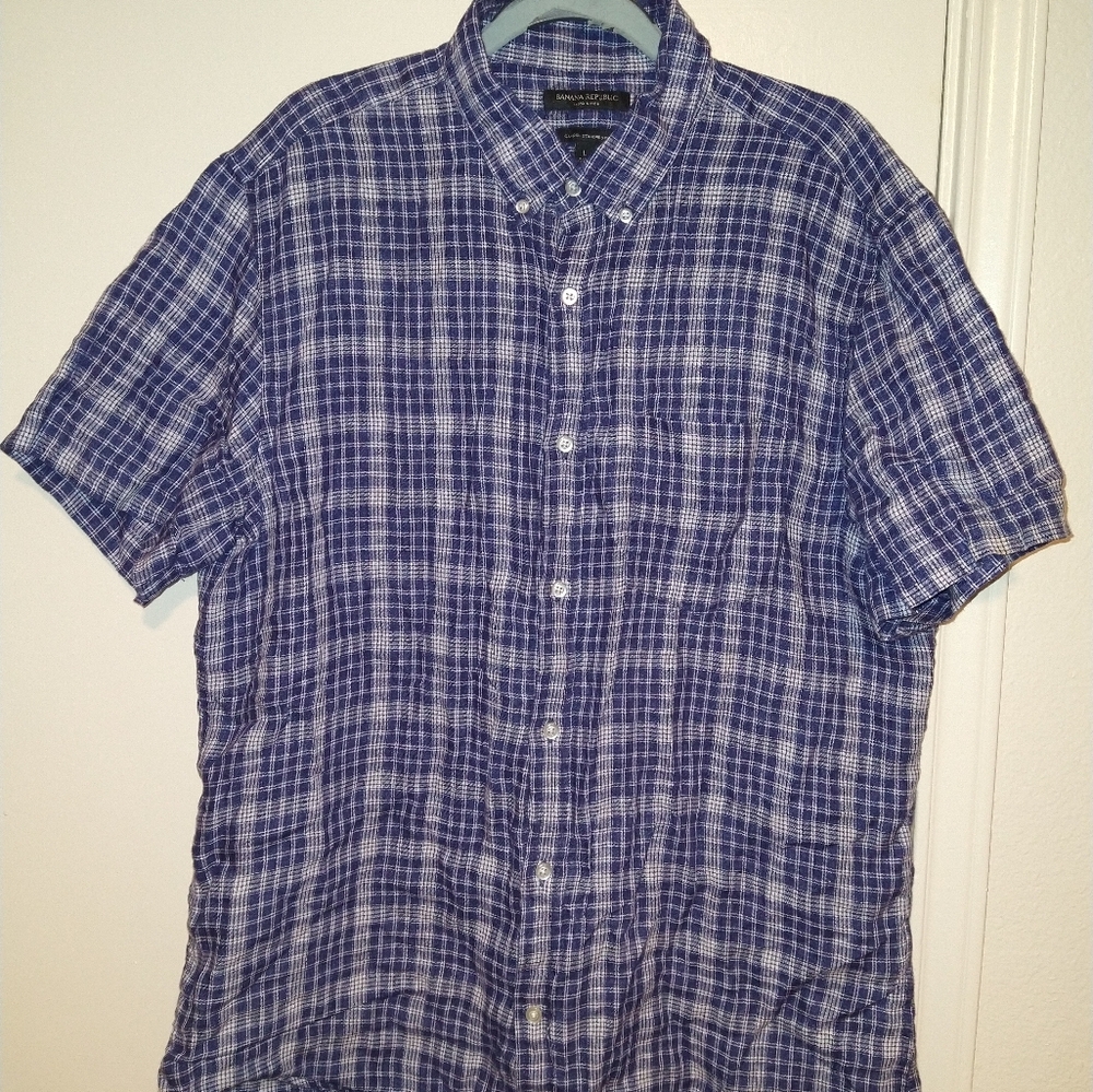 Banana Republic 100% Linen Camden Standard Fit Short Sleeve Shirt Men's sz Large